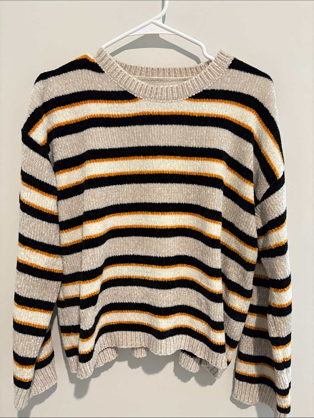 Volcom Striped Crewneck Sweater in Beige, Black & Gold
